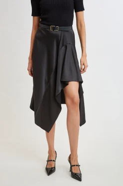 Elie Tahari Bottoms-Asymmetric Hem Satin Midi Skirt