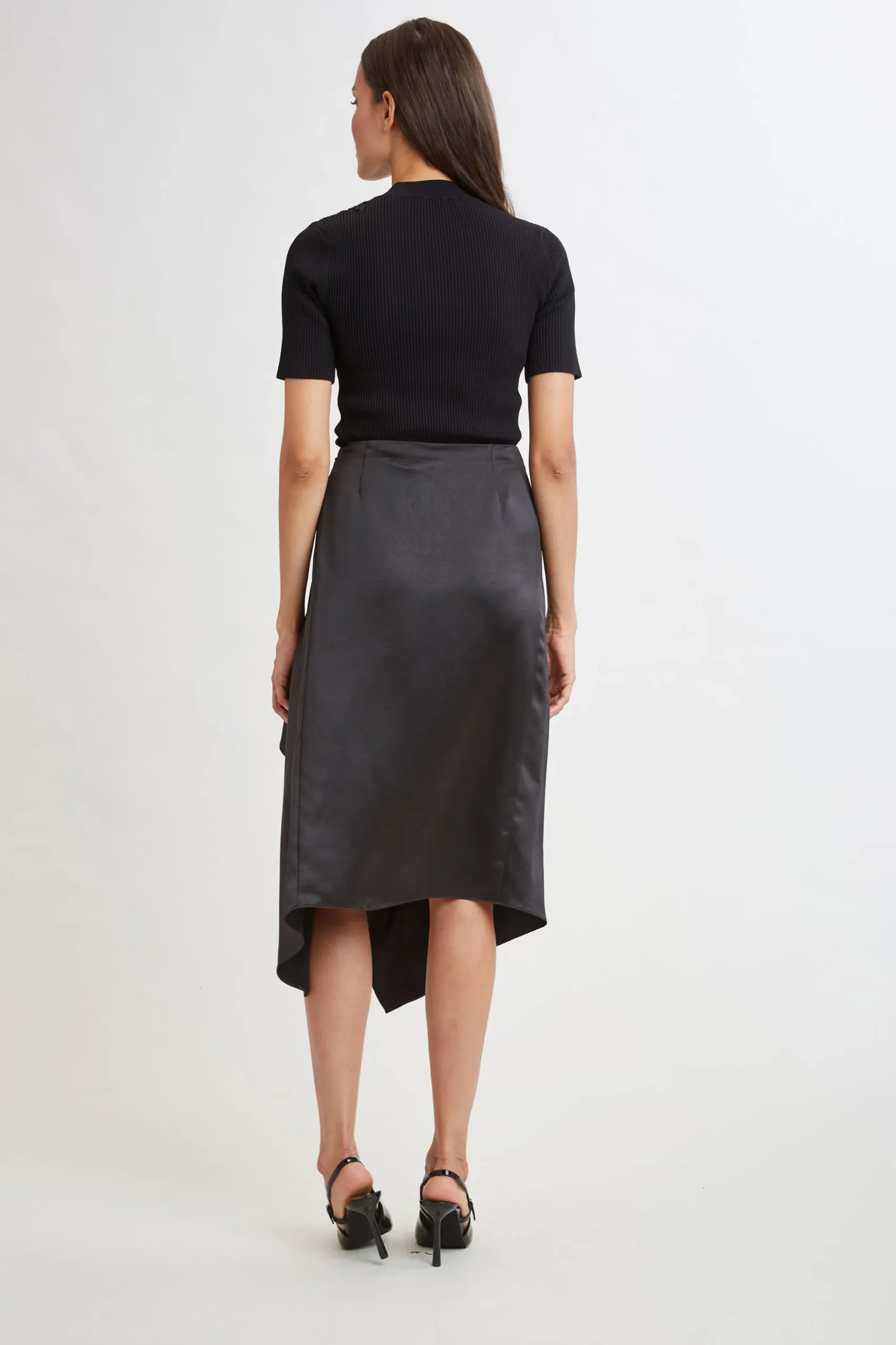 Elie Tahari Bottoms-Asymmetric Hem Satin Midi Skirt
