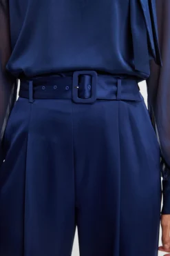 Elie Tahari Bottoms-Belted Satin Pleated Pant