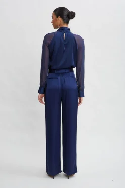 Elie Tahari Bottoms-Belted Satin Pleated Pant