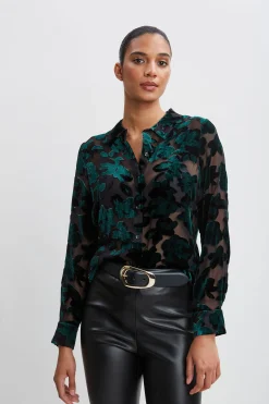 Elie Tahari Tops & Sweaters-Burnout Velvet Shirt