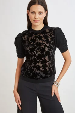 Elie Tahari Tops & Sweaters-Burnout Velvet Short Sleeve Sweater