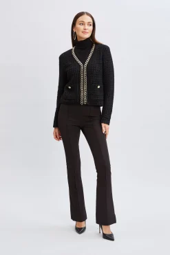Elie Tahari Tops & Sweaters|Suiting-Chain Trim Metallic Cardigan