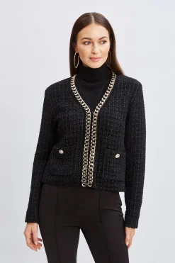 Elie Tahari Tops & Sweaters|Suiting-Chain Trim Metallic Cardigan
