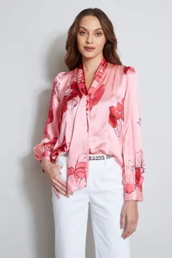 Elie Tahari Tops & Sweaters-Chelsea Floral Tie Neck Shirt