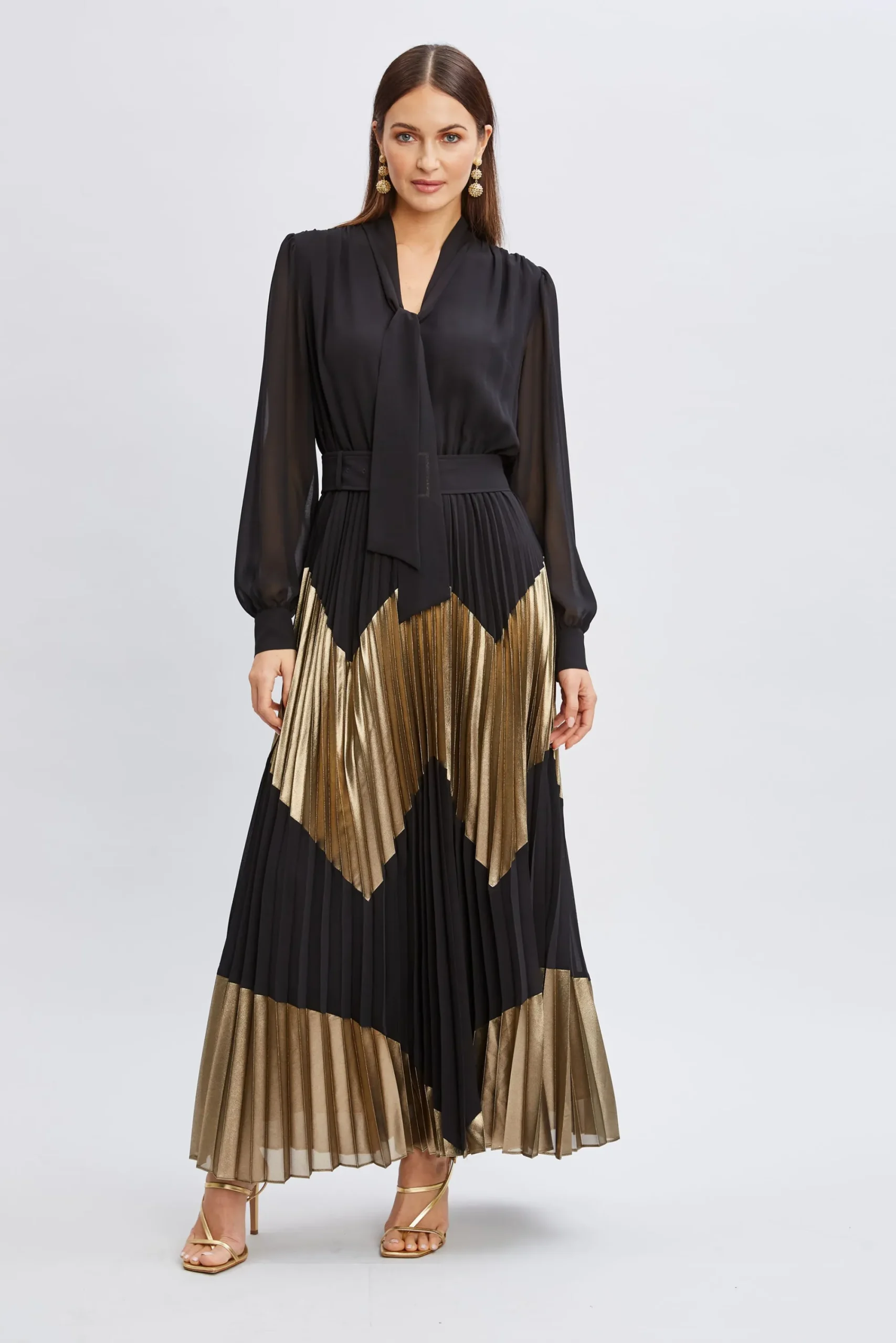Elie Tahari Dresses & Jumpsuits|Maxi Dresses-Chiffon Gilded Pleated Maxi Dress