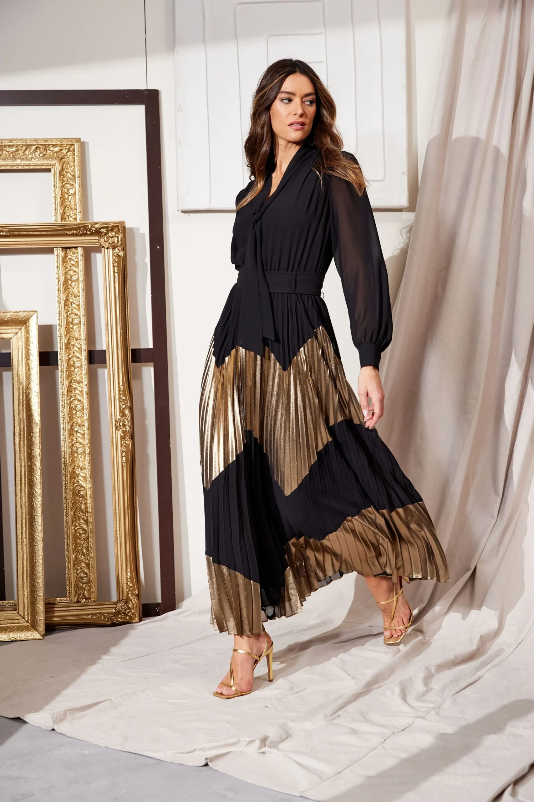 Elie Tahari Dresses & Jumpsuits|Maxi Dresses-Chiffon Gilded Pleated Maxi Dress