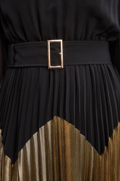 Elie Tahari Dresses & Jumpsuits|Maxi Dresses-Chiffon Gilded Pleated Maxi Dress