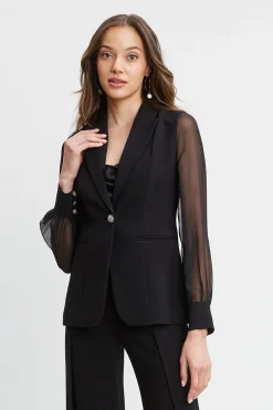 Elie Tahari Suiting|Jackets & Blazers-Chiffon Sleeve Jewel Button Blazer