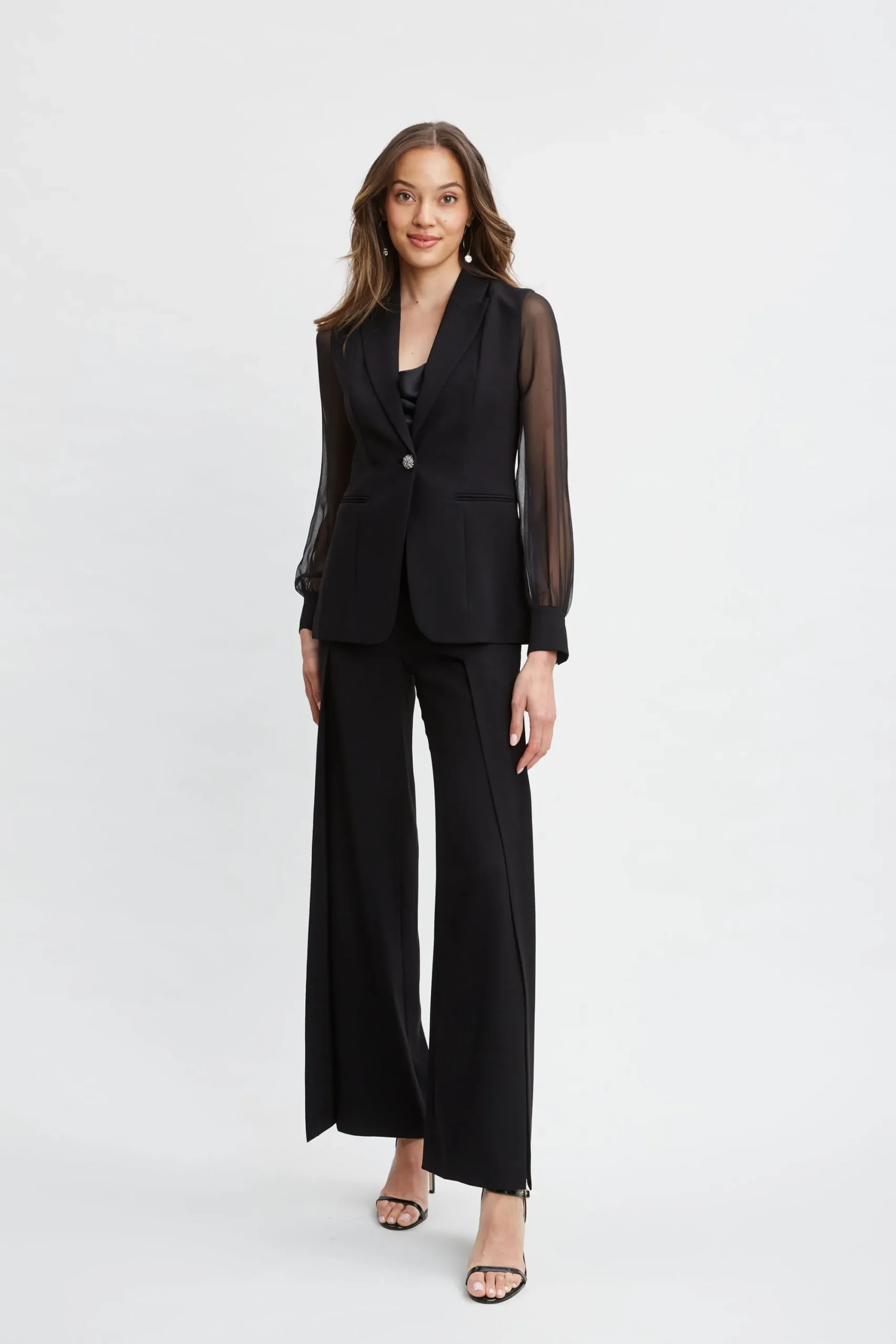 Elie Tahari Suiting|Jackets & Blazers-Chiffon Sleeve Jewel Button Blazer