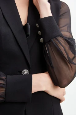 Elie Tahari Suiting|Jackets & Blazers-Chiffon Sleeve Jewel Button Blazer