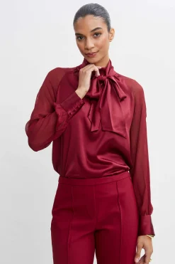 Elie Tahari Tops & Sweaters|Suiting-Chiffon Sleeve Silk Satin Tie Shirt