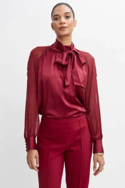 Elie Tahari Tops & Sweaters|Suiting-Chiffon Sleeve Silk Satin Tie Shirt