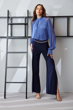 Elie Tahari Bottoms|Suiting-Crepe Overlay Slit Pant