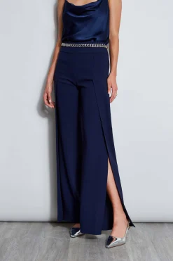 Elie Tahari Bottoms|Suiting-Crepe Overlay Slit Pant