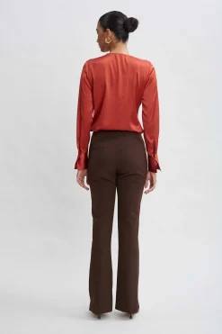Elie Tahari Bottoms-Crepe Seam Slit Flare Pant