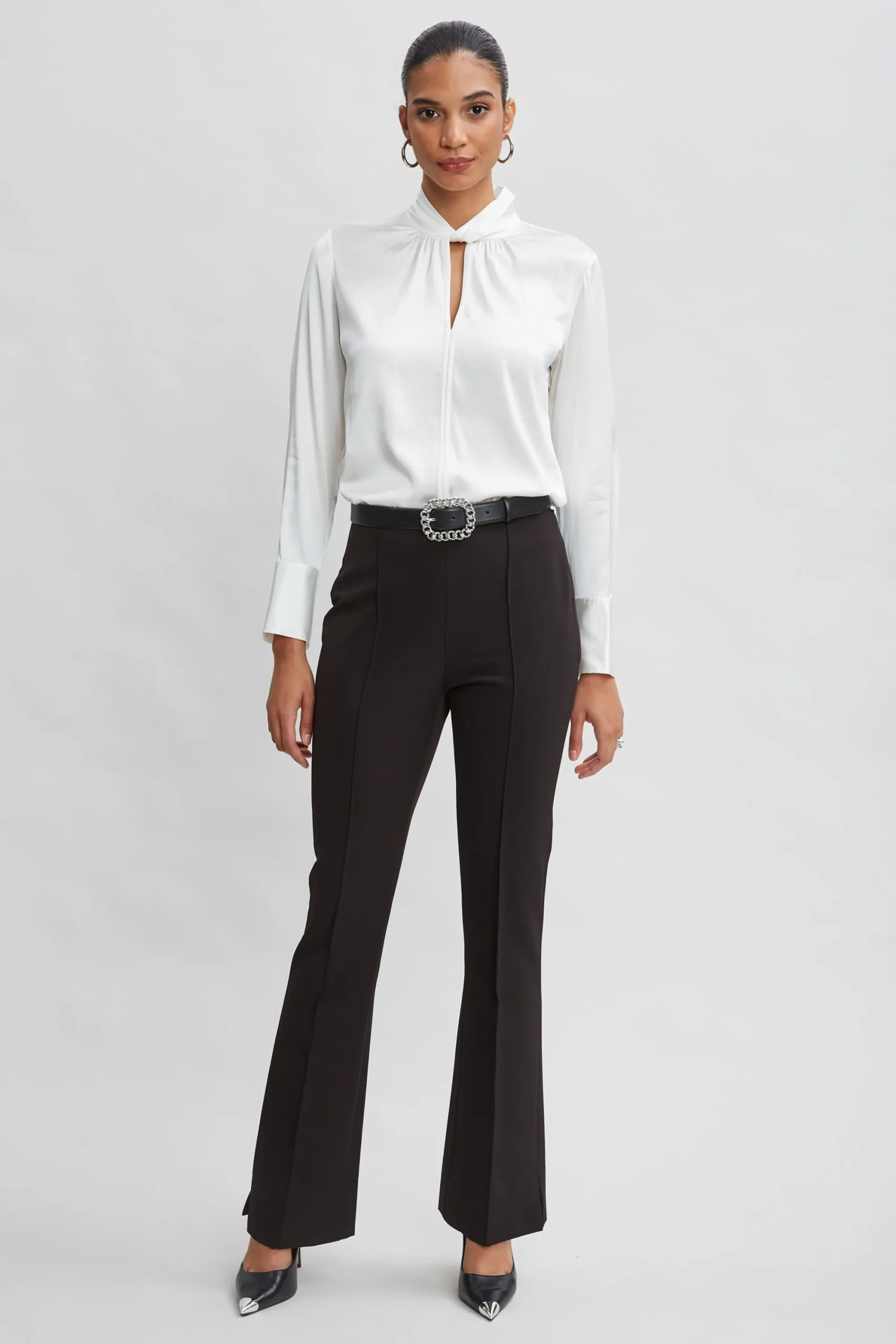 Elie Tahari Bottoms|Suiting-Crepe Seam Slit Flare Pant
