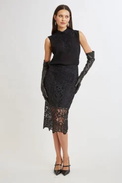 Elie Tahari Bottoms-Crochet Lace Midi Skirt