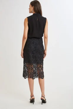 Elie Tahari Bottoms-Crochet Lace Midi Skirt