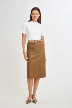 Elie Tahari Bottoms|Suiting-Croco Embossed Vegan Leather Midi Skirt