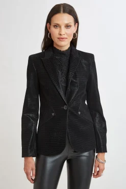 Elie Tahari Jackets & Blazers|Suiting-Croco Embossed Vegan Leather Panel Blazer