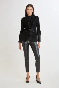 Elie Tahari Jackets & Blazers|Suiting-Croco Embossed Vegan Leather Panel Blazer