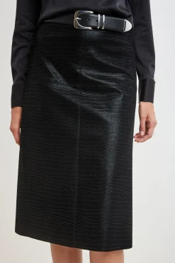 Elie Tahari Bottoms|Suiting-Croco Embossed Vegan Leather Midi Skirt