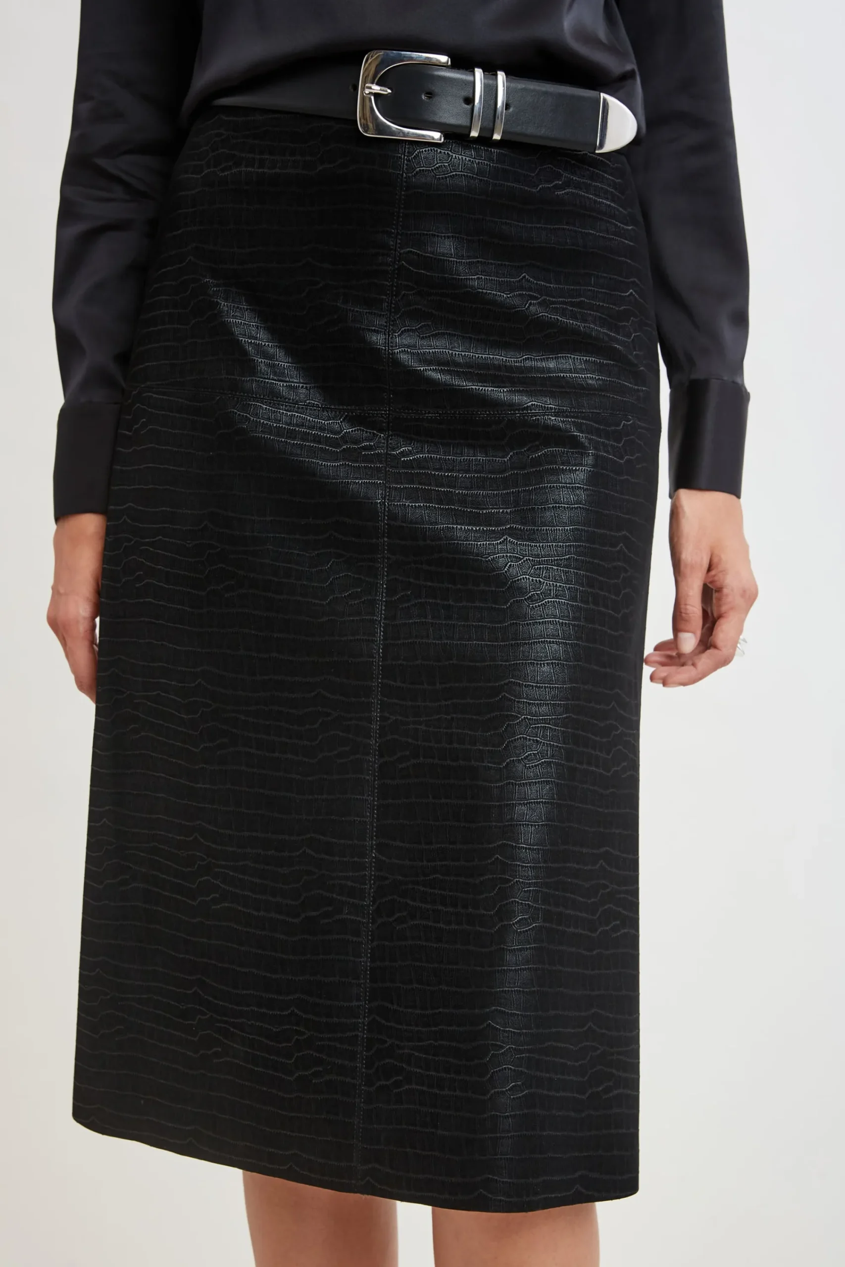 Elie Tahari Bottoms|Suiting-Croco Embossed Vegan Leather Midi Skirt