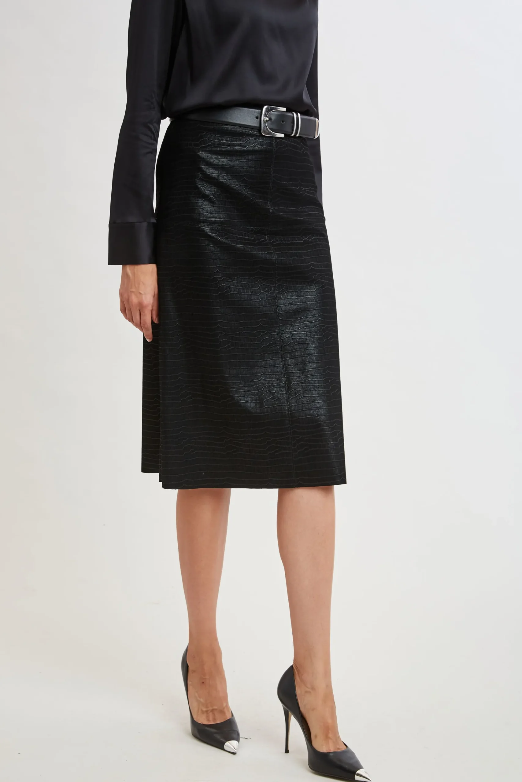 Elie Tahari Bottoms|Suiting-Croco Embossed Vegan Leather Midi Skirt