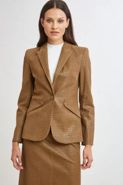 Elie Tahari Jackets & Blazers|Suiting-Croco Embossed Vegan Leather Panel Blazer