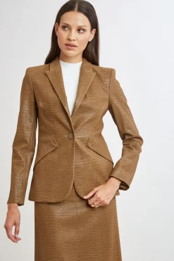 Elie Tahari Jackets & Blazers|Suiting-Croco Embossed Vegan Leather Panel Blazer