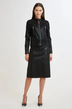 Elie Tahari Jackets & Blazers|Suiting-Croco Embossed Vegan Leather Motto Jacket