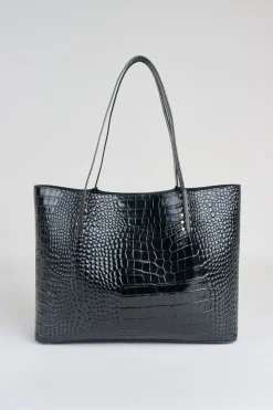 Elie Tahari Suiting|Fragrance-Crocodile Embossed Leather Tote