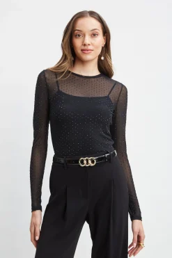 Elie Tahari Tops & Sweaters-Crystal Mesh Long Sleeve Knit