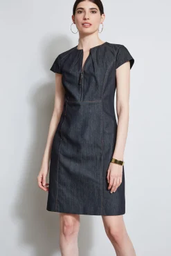 Elie Tahari Dresses & Jumpsuits|Short Sleeve Dresses-Denim Fit & Flare Zip Dress