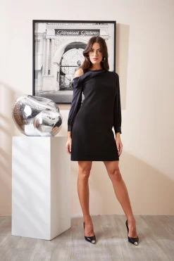 Elie Tahari Dresses & Jumpsuits|Long Sleeve Dresses-Draped Satin Shoulder Dress