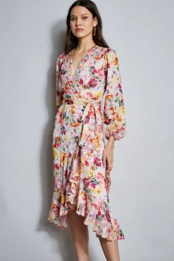 Elie Tahari Dresses & Jumpsuits|Long Sleeve Dresses-Embroidered Floral Wrap Dress