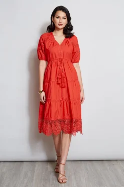 Elie Tahari Dresses & Jumpsuits|Short Sleeve Dresses-Embroidered Short Sleeve Dress