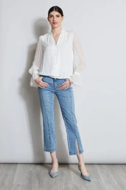 Elie Tahari Tops & Sweaters-Embroidered Sleeve Blouson Shirt