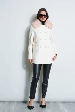 Elie Tahari Coats-Faux Fur Collar Peacoat