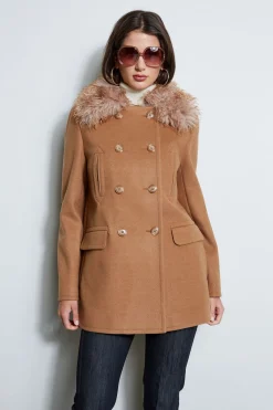 Elie Tahari Coats-Faux Fur Collar Peacoat