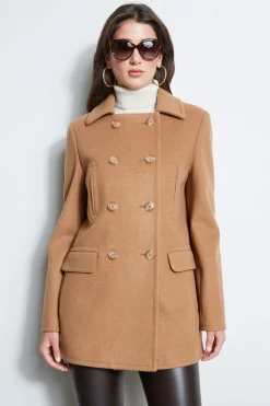 Elie Tahari Coats-Faux Fur Collar Peacoat