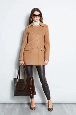 Elie Tahari Coats-Faux Fur Collar Peacoat