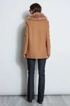 Elie Tahari Coats-Faux Fur Collar Peacoat