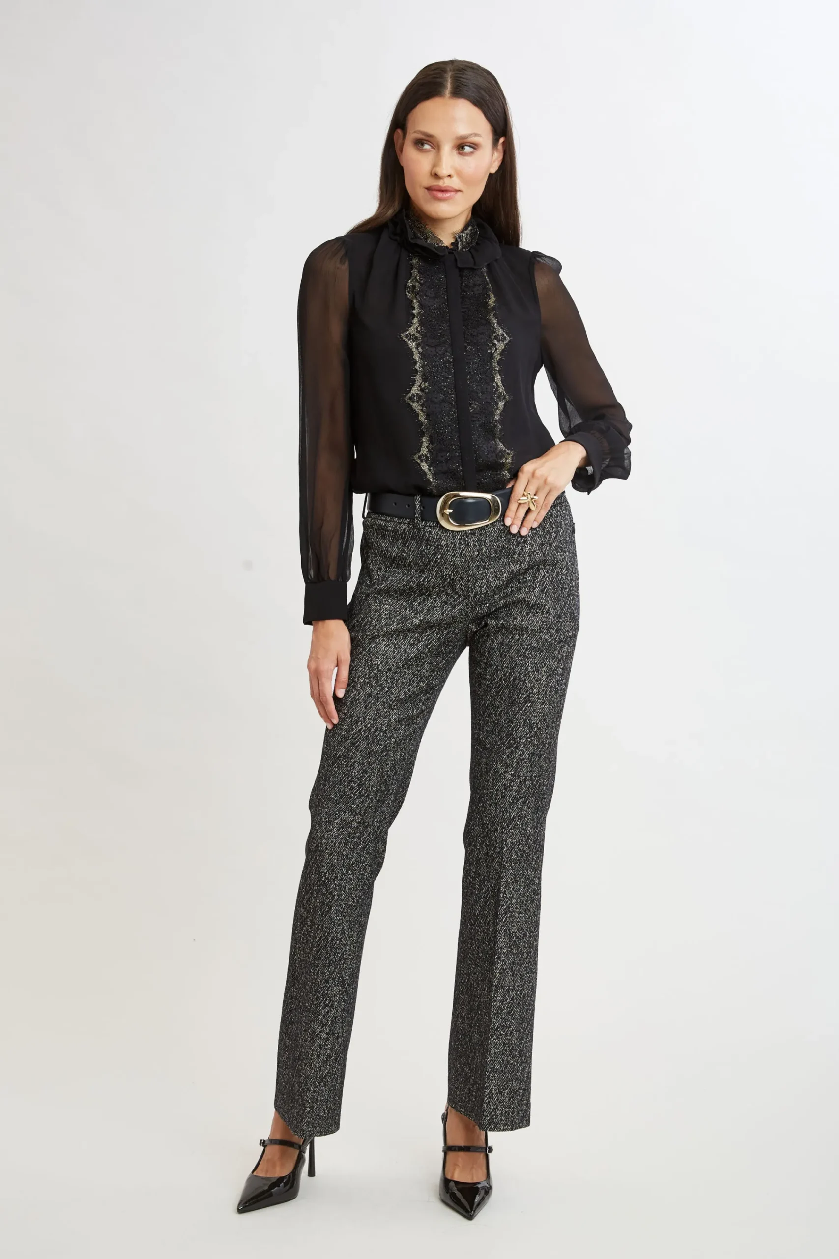 Elie Tahari Bottoms|Suiting-Fit & Flare Metallic Tweed Pant
