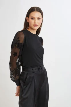 Elie Tahari Tops & Sweaters-Floral Satin Burnout Combo Knit