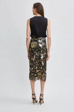 Elie Tahari Bottoms-Floral Sequin Midi Skirt