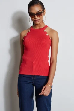 Elie Tahari Tops & Sweaters-Halter Button Rib Tank