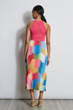 Elie Tahari Dresses & Jumpsuits|Midi Dresses-Halter Pleated Print Midi Dress