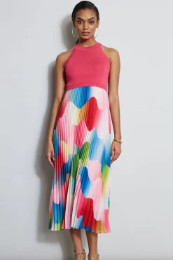 Elie Tahari Dresses & Jumpsuits|Midi Dresses-Halter Pleated Print Midi Dress